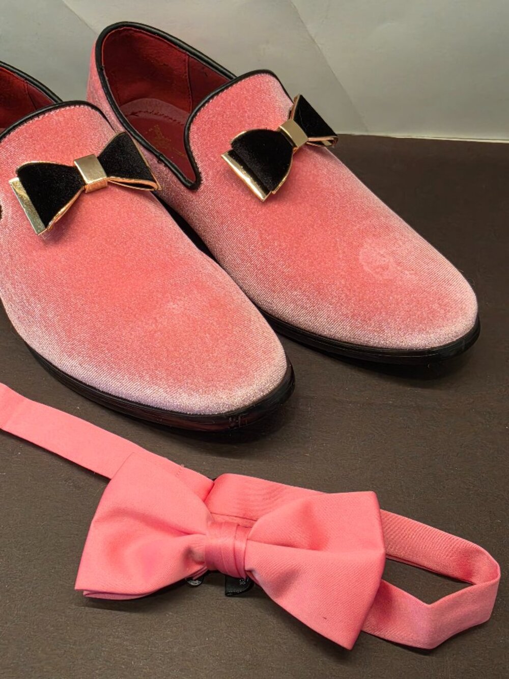 Enzo Romeo SPK23 bow tie pink velvet men dress loafers size 8